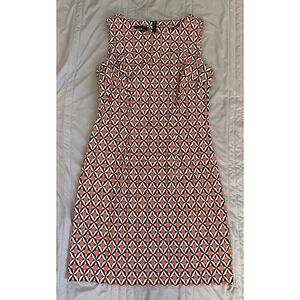 ALYX Limited Sheath Dress Women 8 Orange White Geometric Sleeveless Zip Feminine